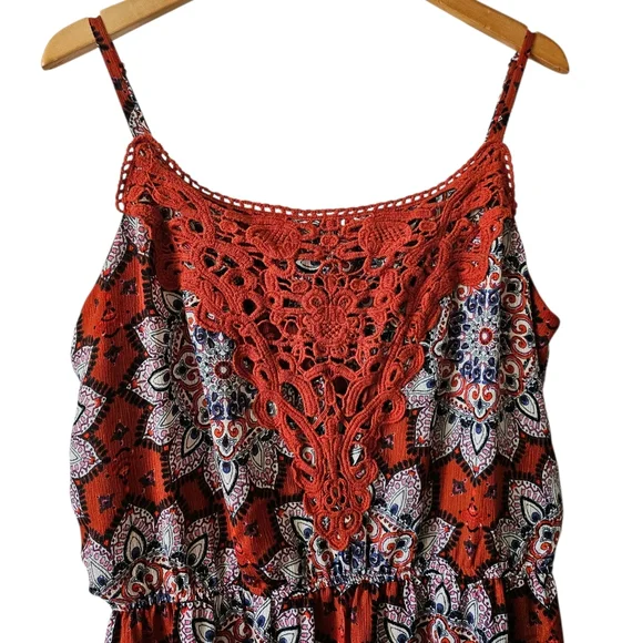 CC Orange Crochet Mandala Medallion Print Boho Festival Sleeveless Maxi Dress XL - Picture 2 of 10